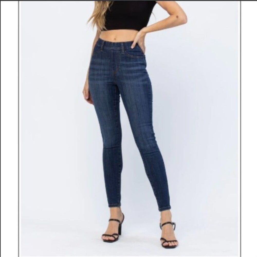 Judy Blue Pull On Skinny Jeans-Size 5/27-High Waisted-Patch Pockets-Stretch